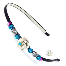 Load image into Gallery viewer, playful dolphins embellished flexible headband, accented with aqua crystal beads, Playful Dolphin Headband