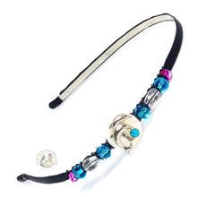 Load image into Gallery viewer, playful dolphins embellished flexible headband, accented with pretty aqua Czech crystal beads, Playful Dolphin Headband