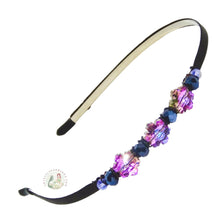 Load image into Gallery viewer, flexible headband embellished with shiny, iridescent purple Austrian crystal beads, Purple Snow Crystal Headband