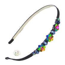 Load image into Gallery viewer, flexible headband embellished with shimmering rainbow colored Austrian crystal snowflakes, Rainbow Snowflakes Crystal Headband