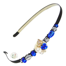 Load image into Gallery viewer, flexible headband embellished with a blue rose and pearl centerpiece and accented with fancy crystal beads, Rose with Pearl Headband
