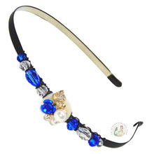 Load image into Gallery viewer,  no-pinch headband embellished with a blue rose and pearl centerpiece and accented with fancy Czech crystal beads, Rose with Pearl  Headband