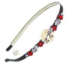 Load image into Gallery viewer, Czech crystals beaded flexible headband, embellished with a silver elephant sitting on a mother of pearl bead, Silver Elephant Headband