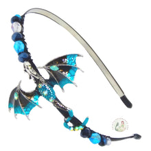 Load image into Gallery viewer, flexible headband embellished with an enameled water dragon, decorated with crystal beads, Renaissance Dragon Headband