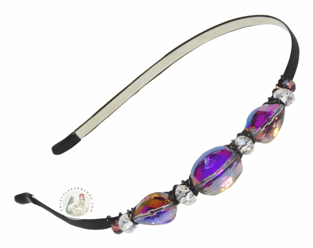 flexible headband with iridescent sparkly oval crystal center bead, Iridescent Crystal Beads Headband