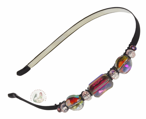 flexible headband with iridescent sparkly square crystal center bead, Iridescent Crystal Beads Headband