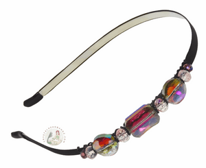 flexible headband with iridescent sparkly square crystal center bead, Iridescent Crystal Beads Headband