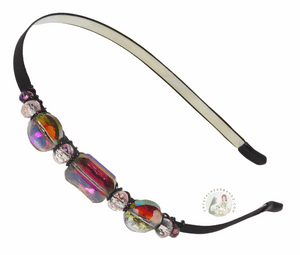 flexible headband with iridescent sparkly square crystal center bead, Iridescent Crystal Beads Headband