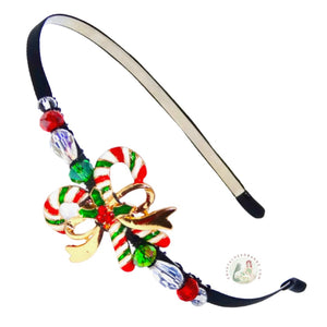 enameled candy cane embellished flexible headband, accented with sparkly crystal beads, Candy Cane Headband for Women and Girls