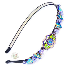Load image into Gallery viewer, cloisonné style enameled beads and lilac colored sparkly Austrian crystal beads embellished flexible headband
