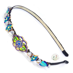 cloisonné style enameled beads and sparkly clear crystal beads embellished flexible headband, Cloisonné Headband