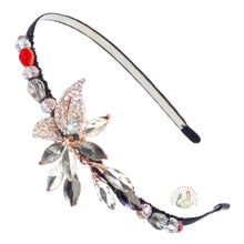 Load image into Gallery viewer, adjustable, no-pinch headband embellished with white and smoky crystal cluster centerpiece and Austrian crystal beads, Crystal Cluster Headband
