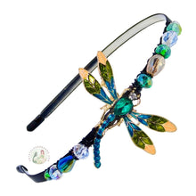 Load image into Gallery viewer, flexible headband decorated with a stylish dragonfly centerpiece, accented with sparkly Austrian crystal beads, Darner Dragonfly Headband
