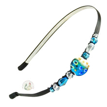 Load image into Gallery viewer, no-pinch headband embellished with deep sea themed handmade glass bead accented with sparkly Austrian crystal beads, Deep Sea Glass Bead Headband
