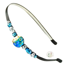 Load image into Gallery viewer, flexible headband embellished with deep sea themed handmade glass bead accented with sparkly crystal beads, Deep Sea Glass Bead Headband
