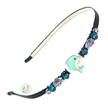 Load image into Gallery viewer, Decorative beach lovers headband with dolphin centerpiece and beads on a white background
