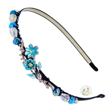 Load image into Gallery viewer, flexible headband embellished with forget me not flowers centerpiece, accented with shiny Austrian crystal beads, Forget Me Not Headband
