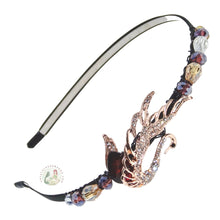 Load image into Gallery viewer, graceful swan embellished flexible headband, accented with purple, white, and amber Austrian crystal beads, Graceful Swan Headband
