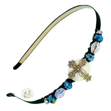 Load image into Gallery viewer, Adjustable headband with crystal beads and a central embellishment on a white background
