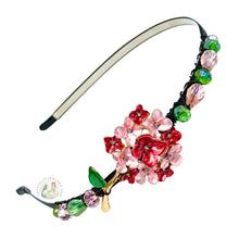 Load image into Gallery viewer, Decorative headband with pink floral and bead design on a white background
