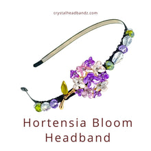Load image into Gallery viewer, Colorful 'Hortensia Bloom' headband with crystals on a white background

