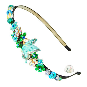 jeweled aqua butterfly embellished flexible headband, accented with Bohemian crystal beads, Jeweled Butterfly Headband