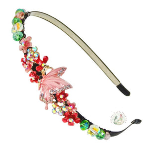 jeweled peach butterfly embellished flexible headband, accented with Bohemian crystal beads, Jeweled Butterfly Headband