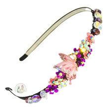 Load image into Gallery viewer, jeweled pink butterfly decorated flexible headband, accented with iridescent Bohemian crystal beads, Jeweled Butterfly Headband
