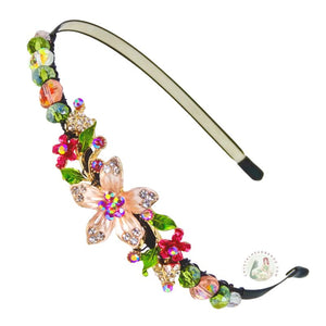 jeweled pink flower embellished flexible headband, accented with Bohemian crystal beads, Jeweled Orange Blossom Headband