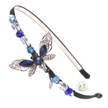 Load image into Gallery viewer, blue dragonfly embellished flexible headband, accented with sparkly Austrian crystal beads, Jewelwing Dragonfly Headband
