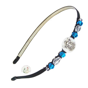 silver angel embellished flexible headband, accented with aqua and white Czech crystal beads, Little Angel Headband