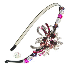Load image into Gallery viewer, crystal Passion flower embellished flexible headband, accented with sparkly Austrian crystal beads, Passion Flower Headband
