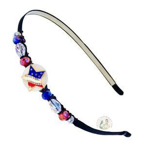 American flag, patriotic star embellished flexible headband, accented with red, white, blue crystal beads, Patriotic Star Headband
