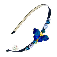 Load image into Gallery viewer, Decorative headband with peacock colored butterfly and Austrian beads on a white background
