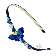 Load image into Gallery viewer, Decorative headband with peacock colored butterfly and crystal beads on a white background
