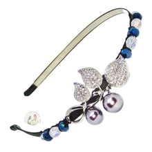 Load image into Gallery viewer, flexible headband embellished with silver faux pearl berries, decorated with sparkly Austrian crystal beads, Pearl Silverberry Headband
