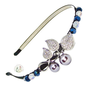 flexible headband embellished with silver faux pearl berries, decorated with sparkly Austrian crystal beads, Pearl Silverberry Headband