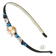 Load image into Gallery viewer, flexible headband embellished with a sparkly faux pearl centerpiece and Austrian crystal beads, Pearl Trillium Headband
