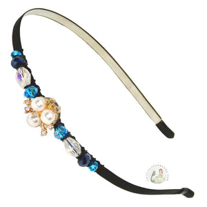 flexible headband embellished with a sparkly faux pearl centerpiece and Austrian crystal beads, Pearl Trillium Headband