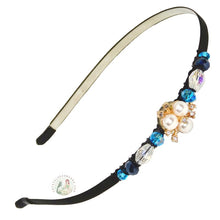 Load image into Gallery viewer, no-pinch headband embellished with a sparkly faux pearl centerpiece and Austrian crystal beads, Pearl Trillium Headband
