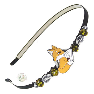 enameled studious fox side-embellished flexible headband accented with Czech crystal beads. Reading Fox Headband