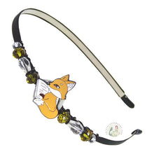 Load image into Gallery viewer, enameled reading fox side-embellished flexible headband accented with Czech crystal beads. Reading Fox Headband
