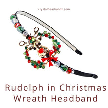Load image into Gallery viewer, Rudolph in Christmas Wreath Headband Media 3 of 5
