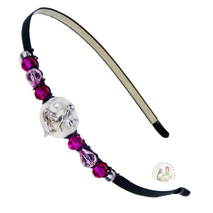 flexible headband decorated with a sitting mermaid holding a pearl, accented with fancy crystal beads, Sitting Mermaid Headband
