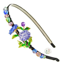 Load image into Gallery viewer, blue spring flowers embellished no-pinch headband, decorated with sparkly Austrian crystal beads, Spring Flowers Headband
