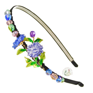 blue spring flowers embellished no-pinch headband, decorated with sparkly Austrian crystal beads, Spring Flowers Headband