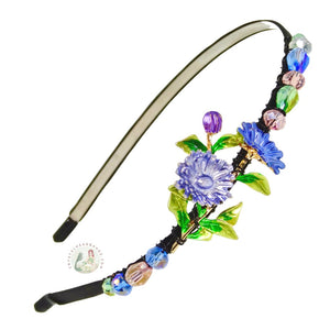 blue spring flowers embellished flexible headband, decorated with sparkly crystal beads, Spring Flowers Headband