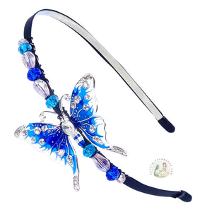 flexible headband embellished with blue swallowtail butterfly, accented with Austrian crystal beads, Swallowtail Butterfly Headband