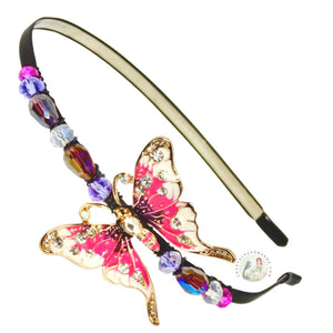  flexible headband embellished with pink swallowtail butterfly, accented with Austrian crystal beads, Swallowtail Butterfly Headband