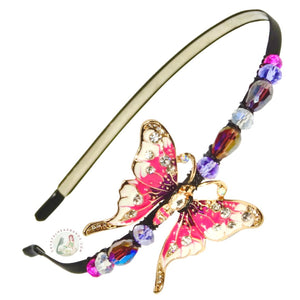 no-pinch headband embellished with pink swallowtail butterfly, accented with Austrian crystal beads, Swallowtail Butterfly Headband